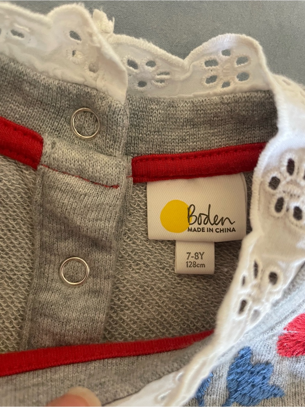 Mini Boden Gray Sweatshirt with Colorful Floral Embroidery - Picture 2 of 3